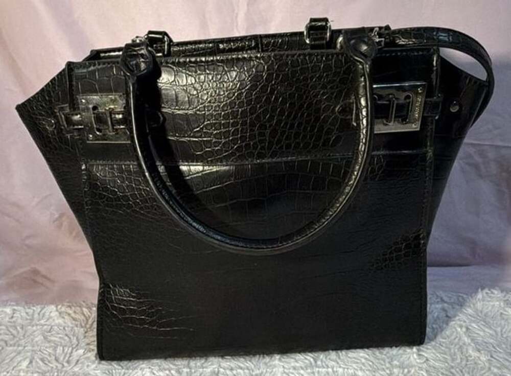 Nine West Black Crocodile Embossed Satchel Handbag With Wallet